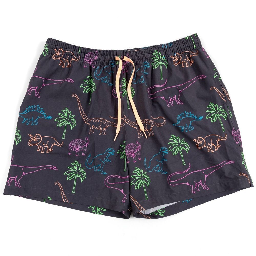 Chubbies Dinosaur Print Swim Trunks - Black with Multicolor Accents